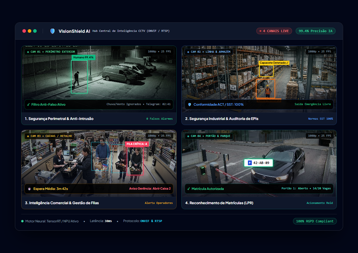 Interface do VisionShield AI — Câmaras IP & CCTV